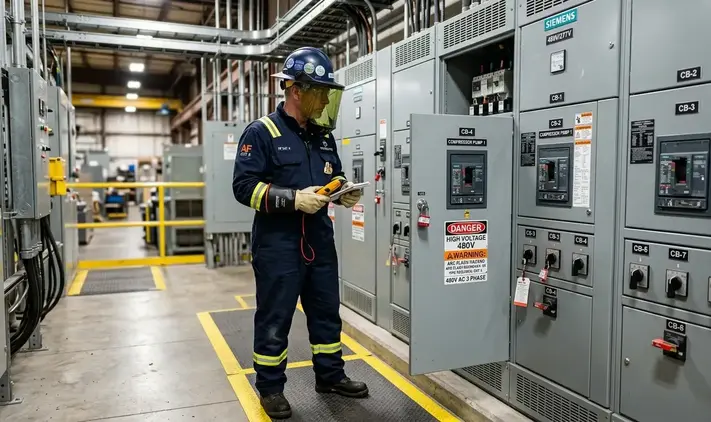 Industrial electrician wearing arc flash safety gear in Kansas City