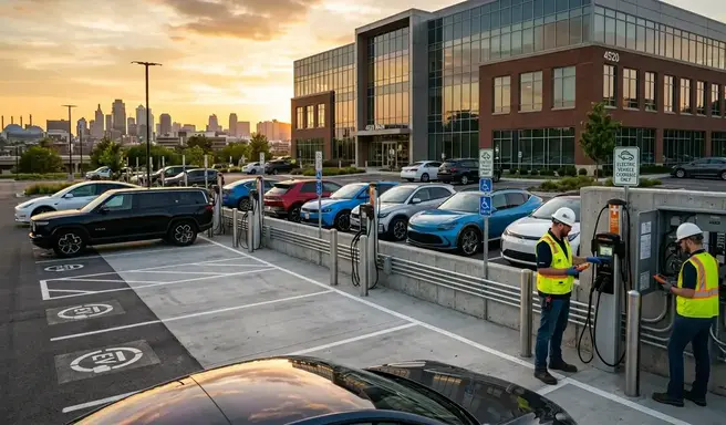 Commercial EV charging stations installed in Kansas City parking lot