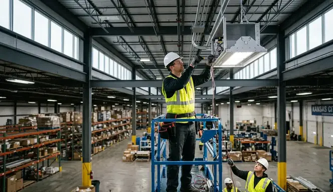 Bright LED lighting retrofit in Kansas City commercial warehouse