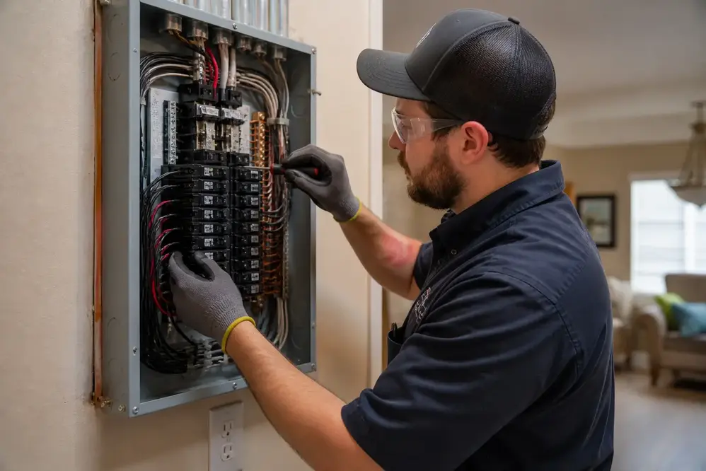 Electrician upgrading electrical panel in Kansas City home