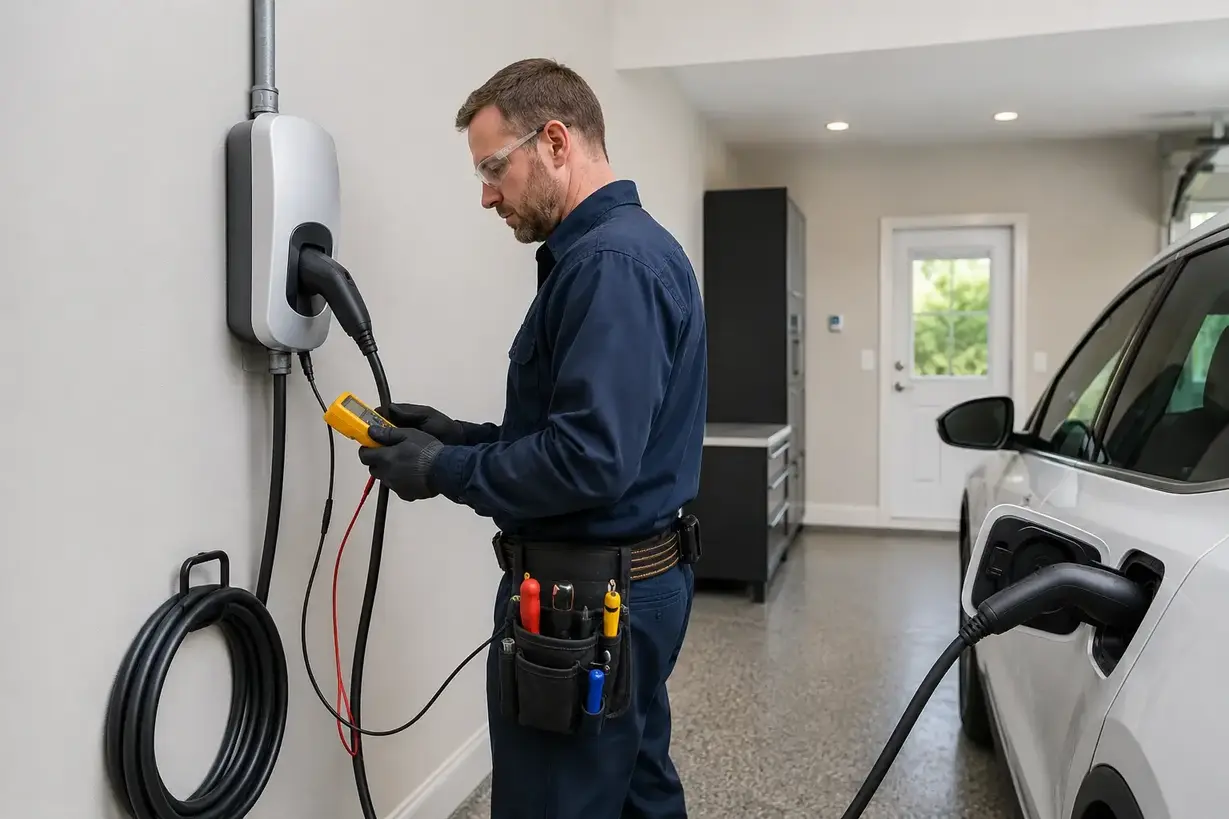 Licensed Kansas City electrician completing EV charger installation