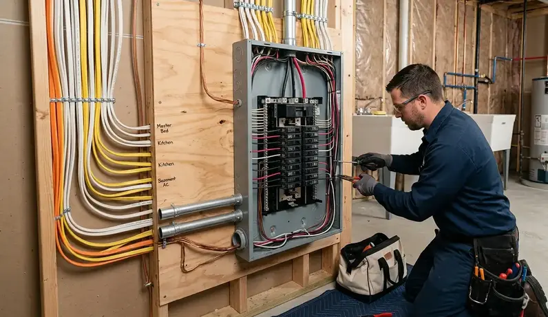 Complex electrical panel wiring and installation work in Kansas City