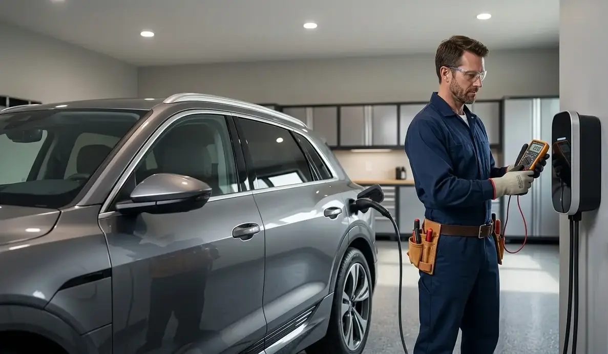 Level 2 EV charger installation in Kansas City MO garage by licensed electrician