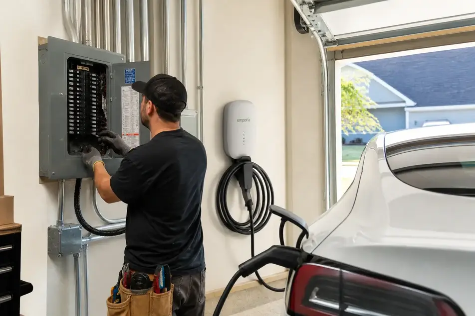 Electrical panel upgrade for EV charger installation in Kansas City garage
