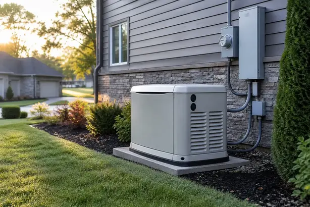 Whole-home standby generator installed outside a Kansas City home