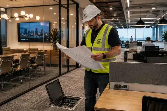 Modern office electrical installation and lighting system in Kansas City corporate office